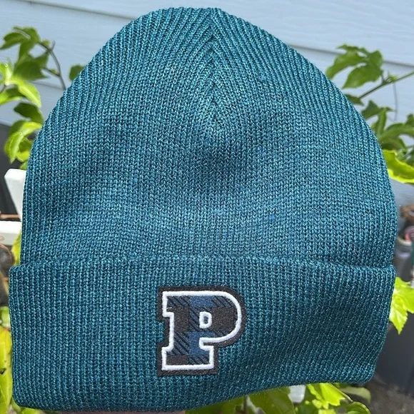 PINK VS Rib Knit Beanie In Black Ivy P Logo Graphic - Picture 10 of 12